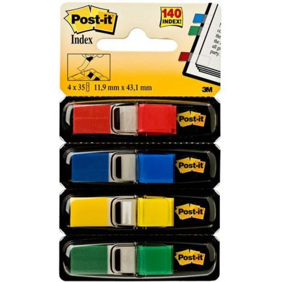 Post-it Index Smala 11,9x43,2mm Röd, Blå, Grön, Gul 4x35/fp