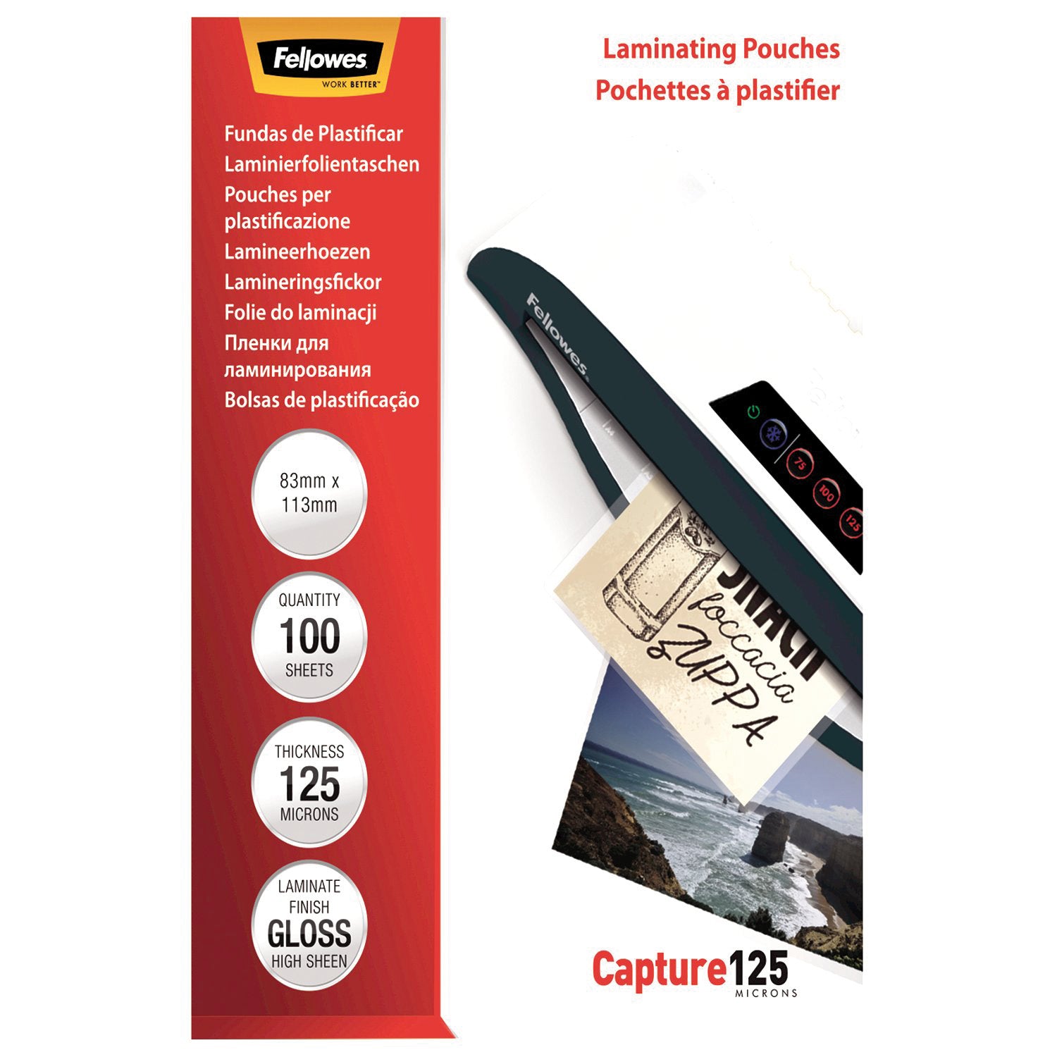 Fellowes Lamineringsfickor Capture 83x113mm 125mic 100/fp
