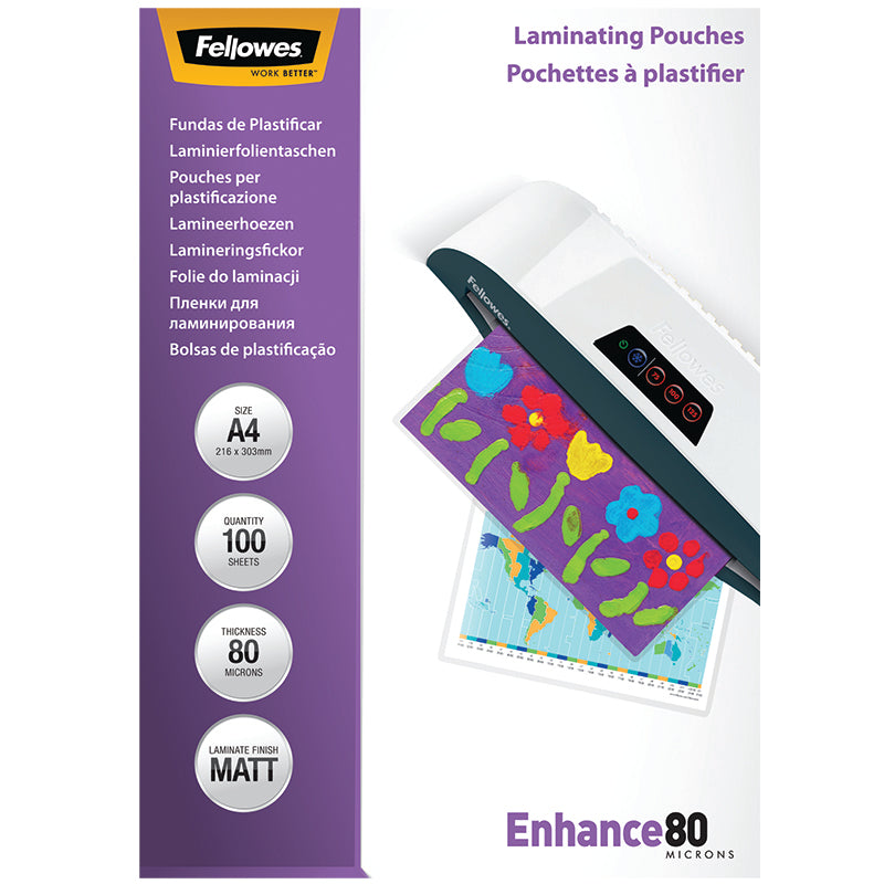 Fellowes Lamineringsfickor Enhance A4 80mic Matt 100/fp