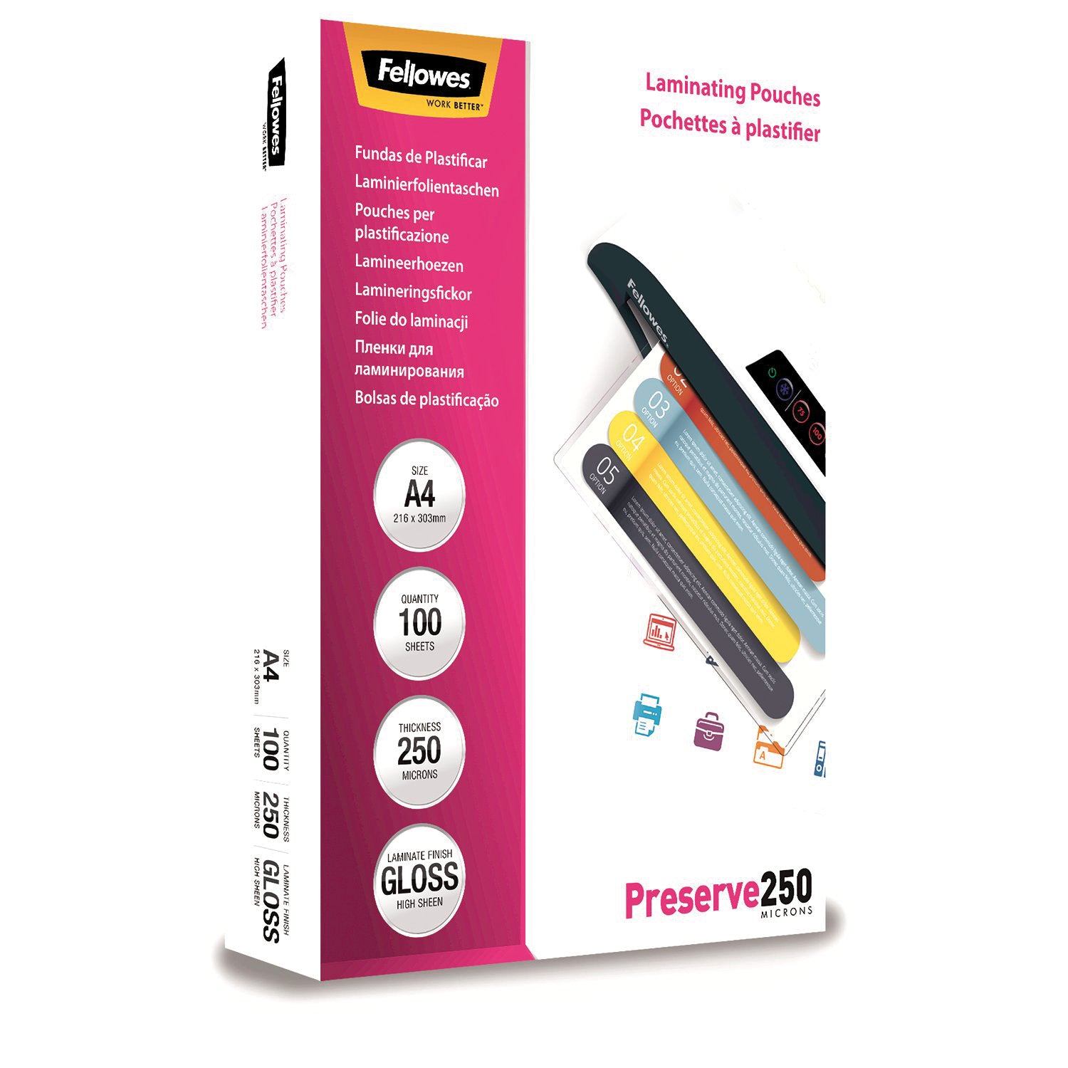 Fellowes Lamineringsfickor Klar A4 250 mic 100/fp
