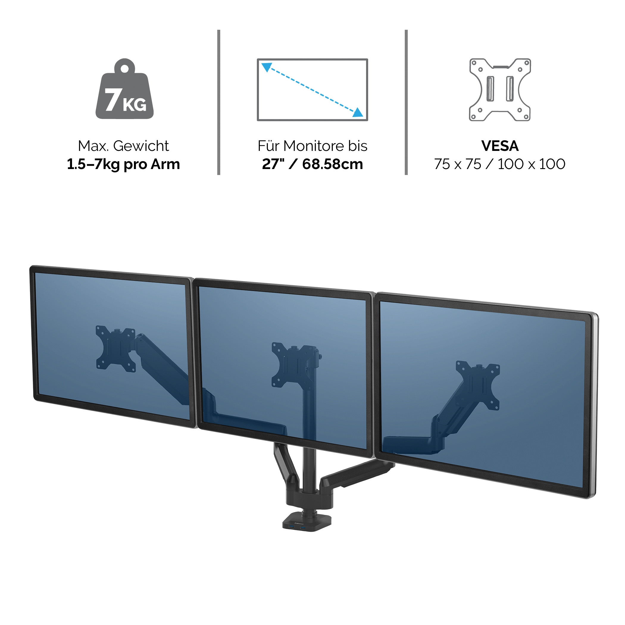 Fellowes Monitorarm Platinum Gas Trippel