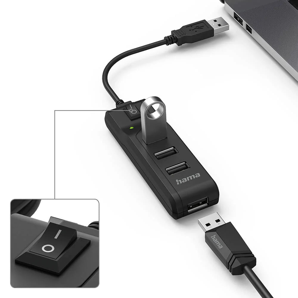 Hama Hub USB-A 2.0 Switch 4 portar Svart
