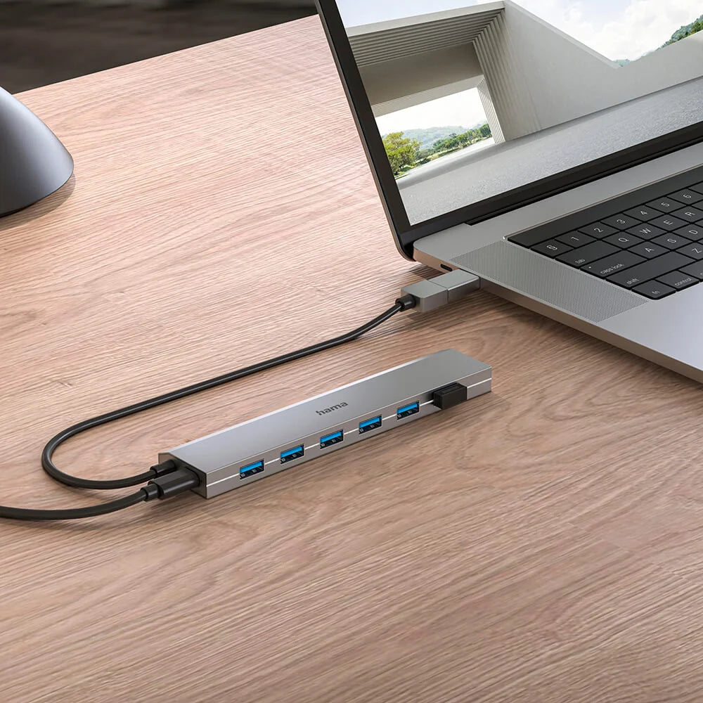 Hama USB-Hubb 7 portar med USB-C-adapter Grå