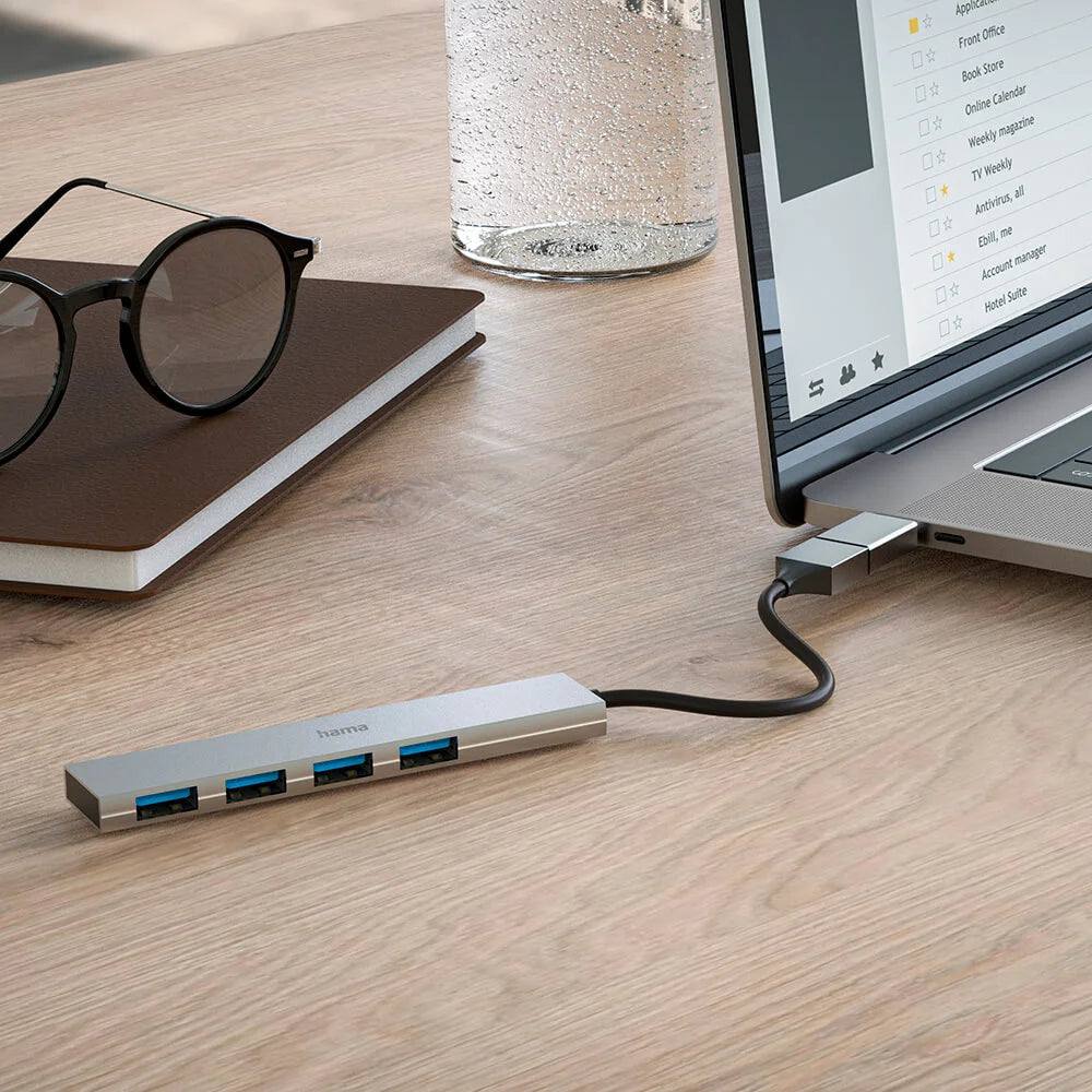 Hama USB-A Hub 3.2 4 portar Grå med USB-C-adapter
