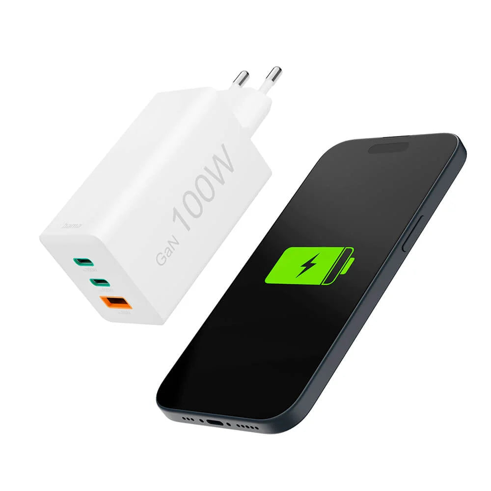 Hama Laddare GaN 2x USB-C 1x USB-A Vit
