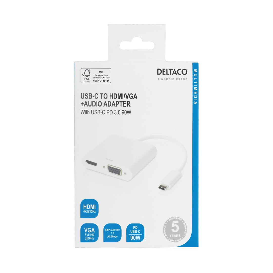 Deltaco Adapter HDMI/VGA/Ljud/USB-C Vit