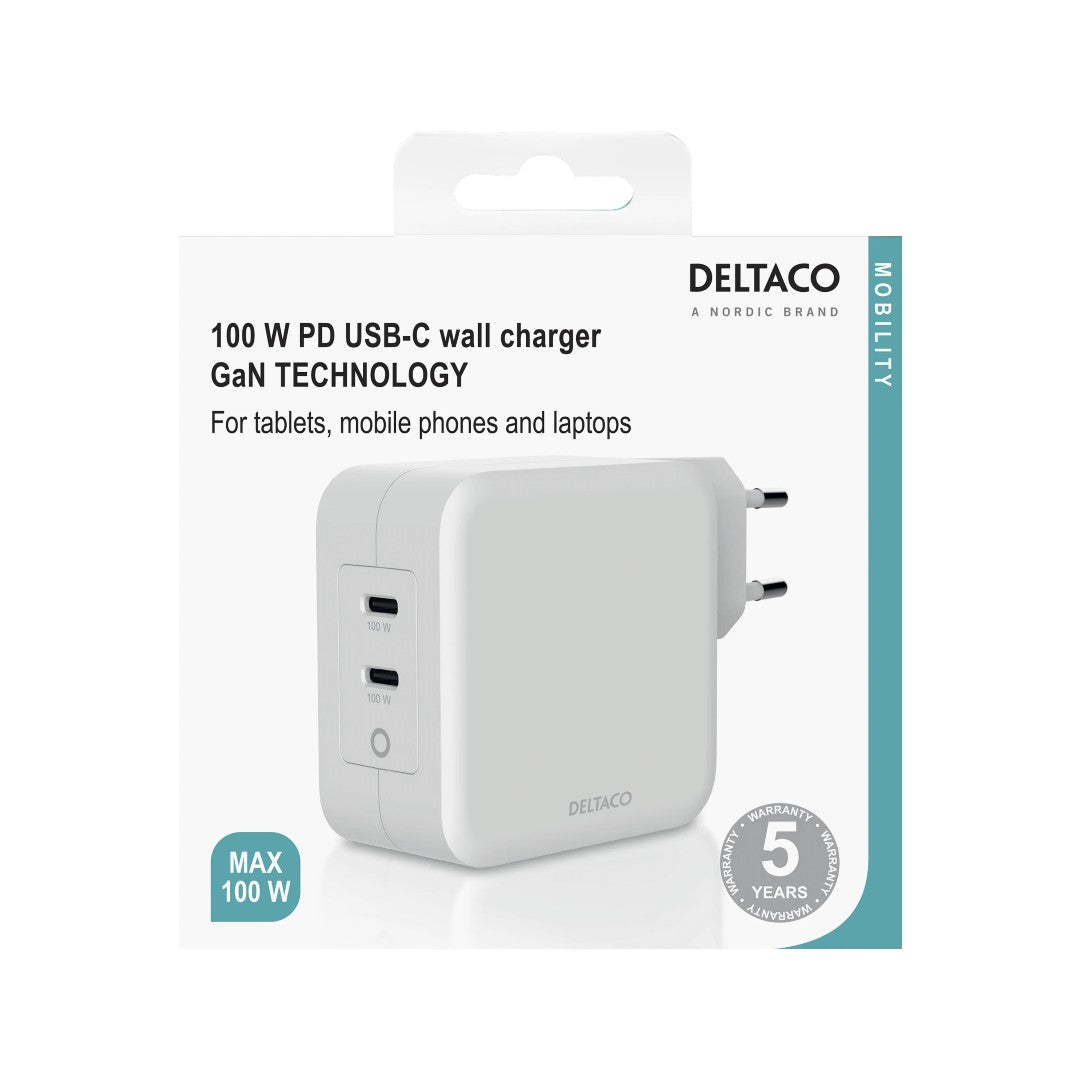Deltaco USB-C Laddare 100W GaN-teknologi