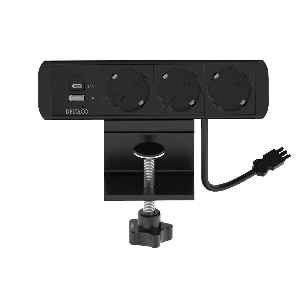 Deltaco På-Bordet-Eluttag 3 Strömuttag med USB-A & USB-C