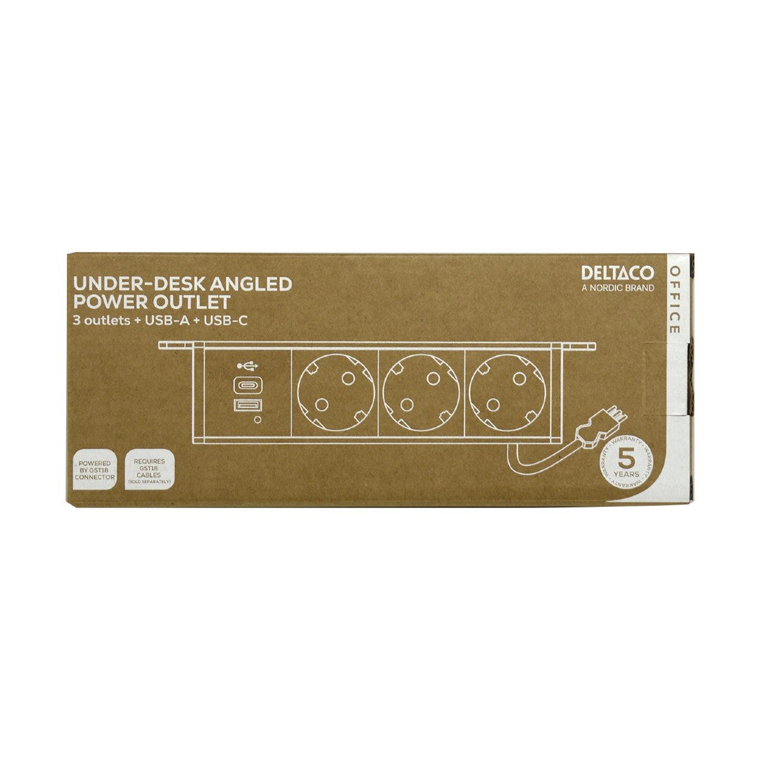 Deltaco Underbord Grenuttag 3 Eluttag + USB-A/USB-C