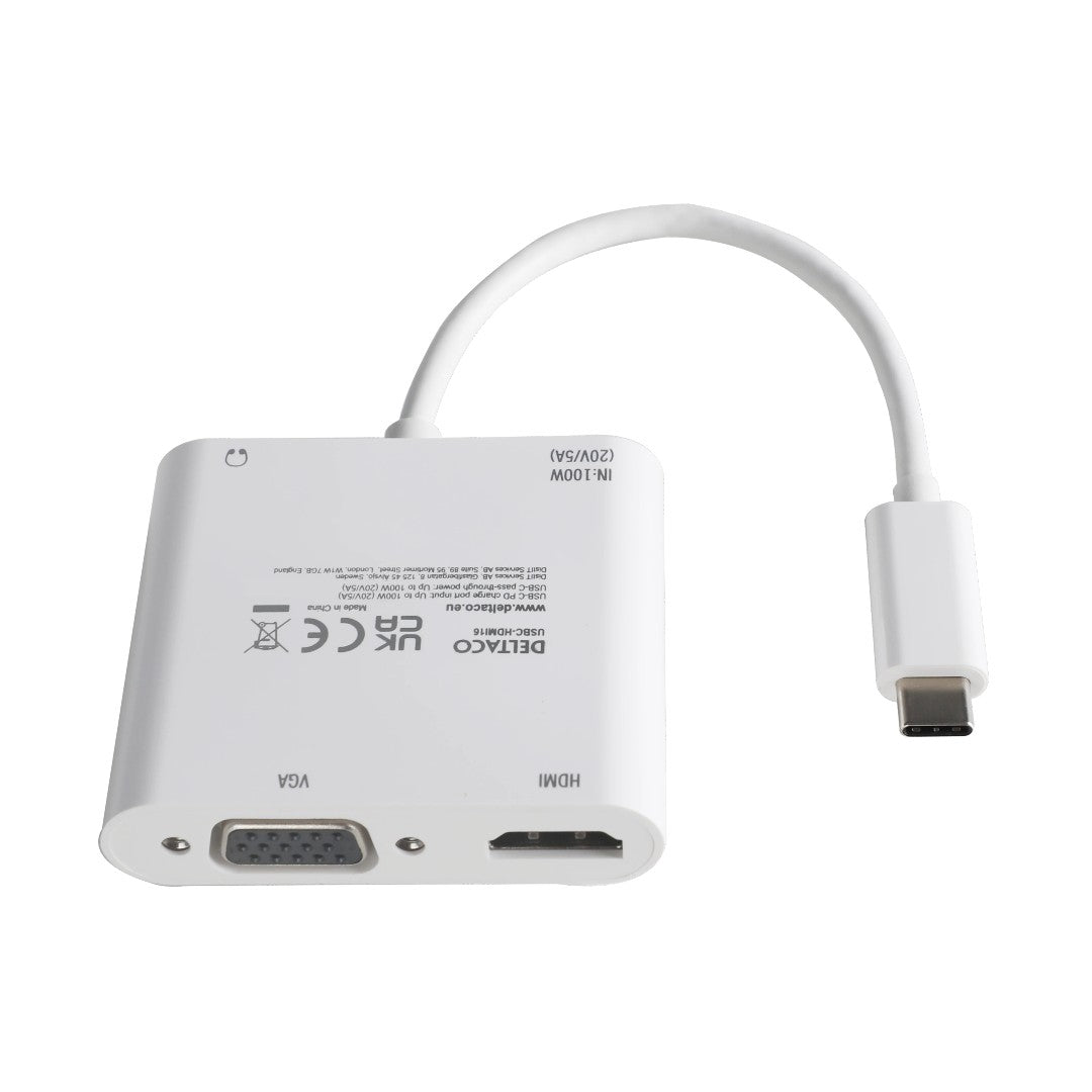 Deltaco Adapter HDMI/VGA/Ljud/USB-C Vit