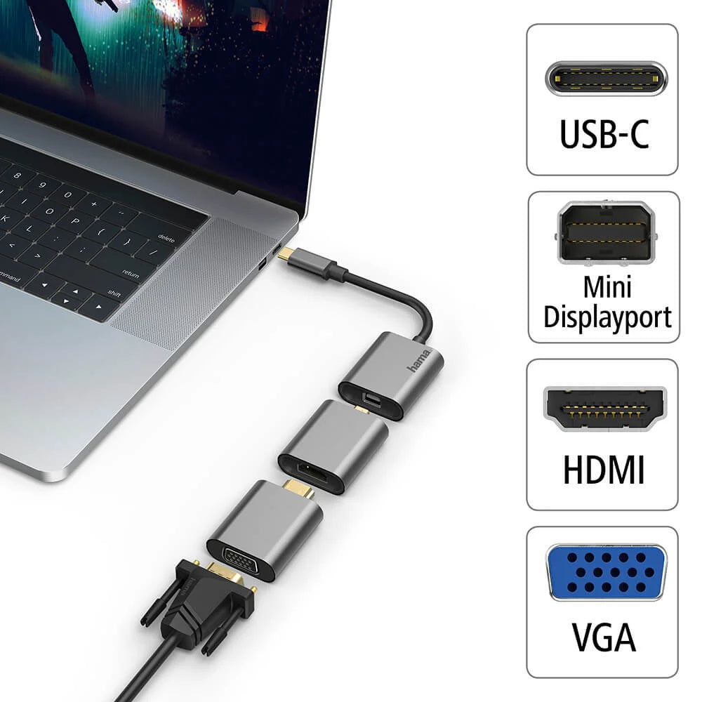Hama Video och Media Adapter 6-i-1 USB-C HDMI Mini-DisplayPort VGA