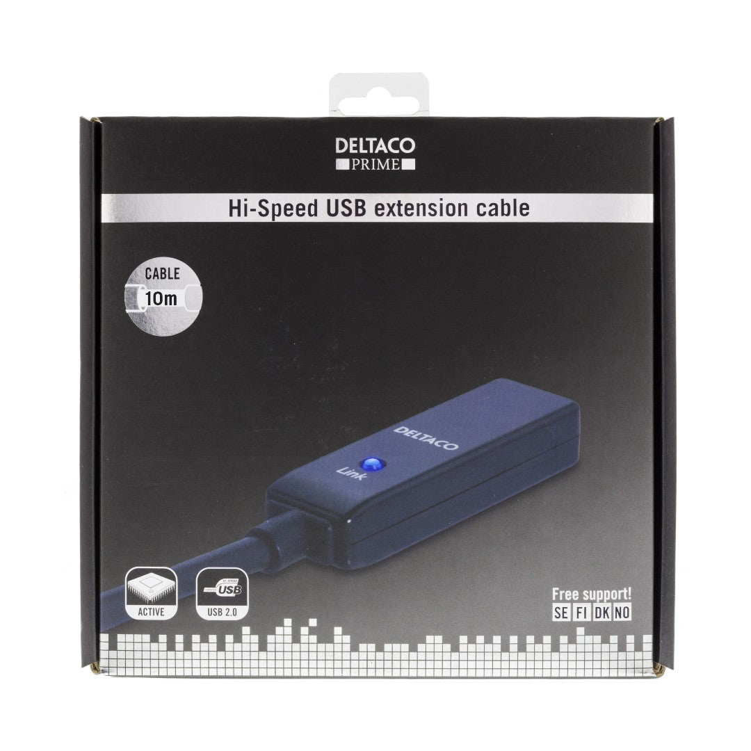 Deltaco USB 2.0 Aktiv Förlängningskabel 10m Svart