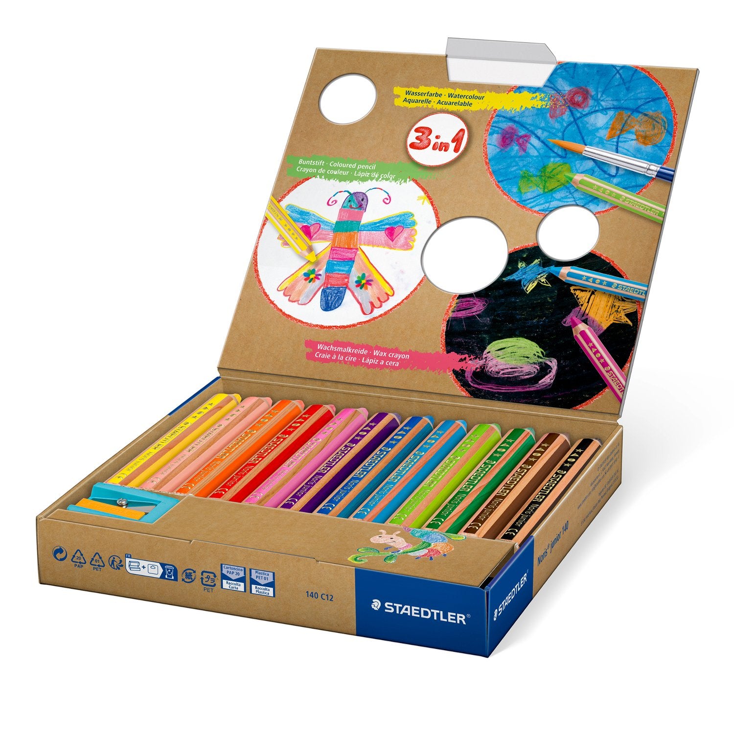 Staedtler Färgblyertspenna Noris Junior Knubbis 3-i-1 12/fp