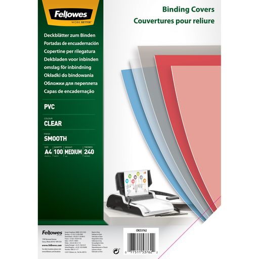 Fellowes Omslag PVC A4 Klar 240 Micron 100/fp