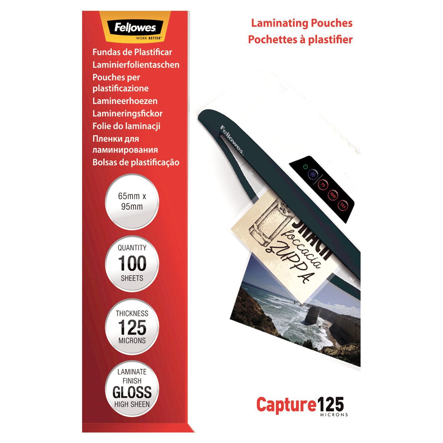 Fellowes Lamineringsfickor Capture 65x95mm 125mic 100/fp