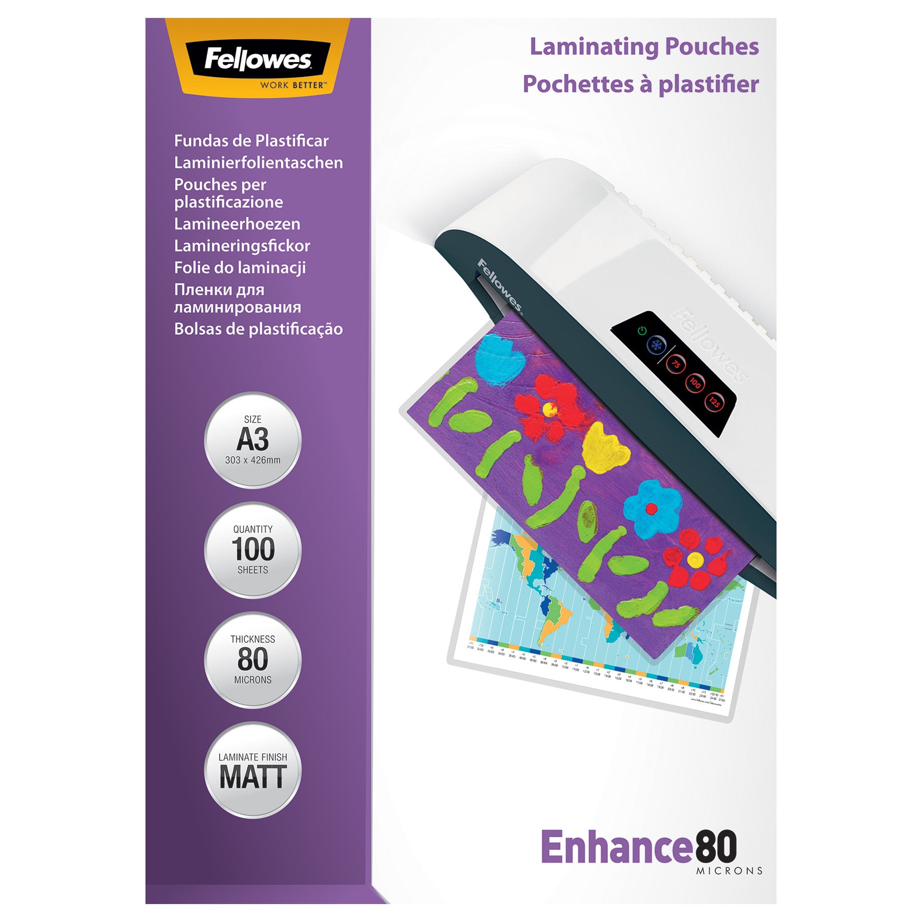 Fellowes Lamineringsfickor Enhance A3 80mic Matt 100/fp