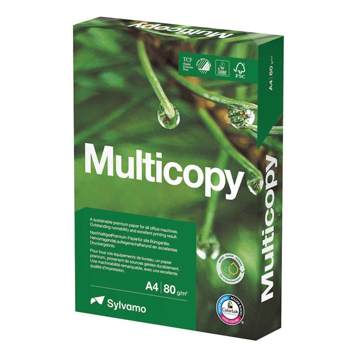 Multicopy Kopieringspapper A4 Ohålat 80g, 5x500/fp