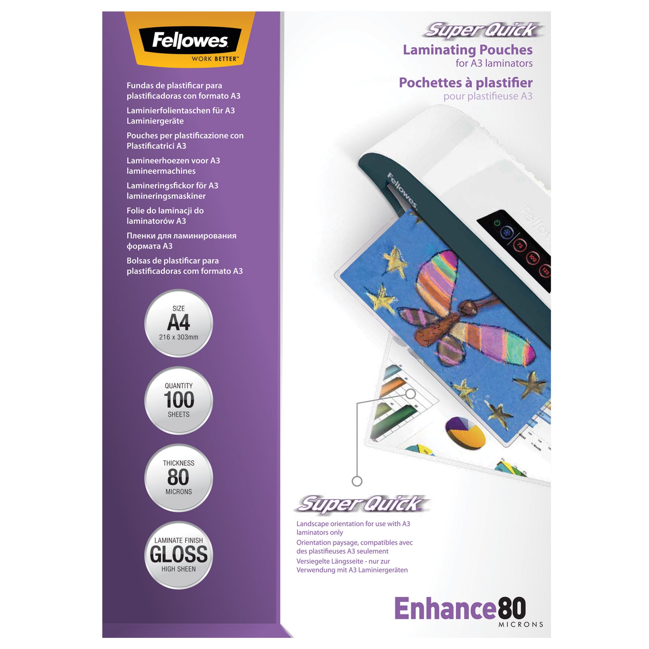 Fellowes Lamineringsfickor Enhance A4 80mic Blank 100/fp