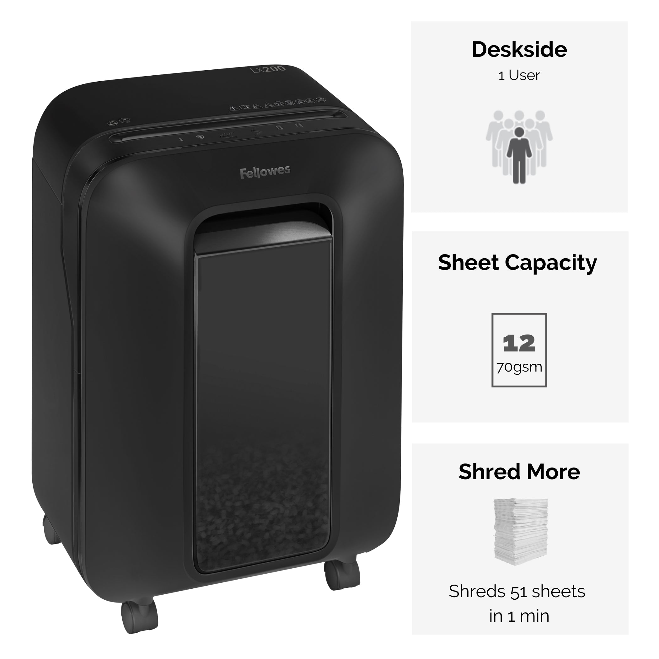 Fellowes Dokumentförstörare LX200 Svart P-4 Mini-Cut