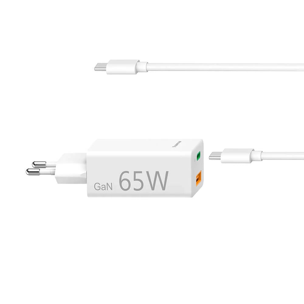 Hama Laddare GaN 65W USB-C + USB-A Vit