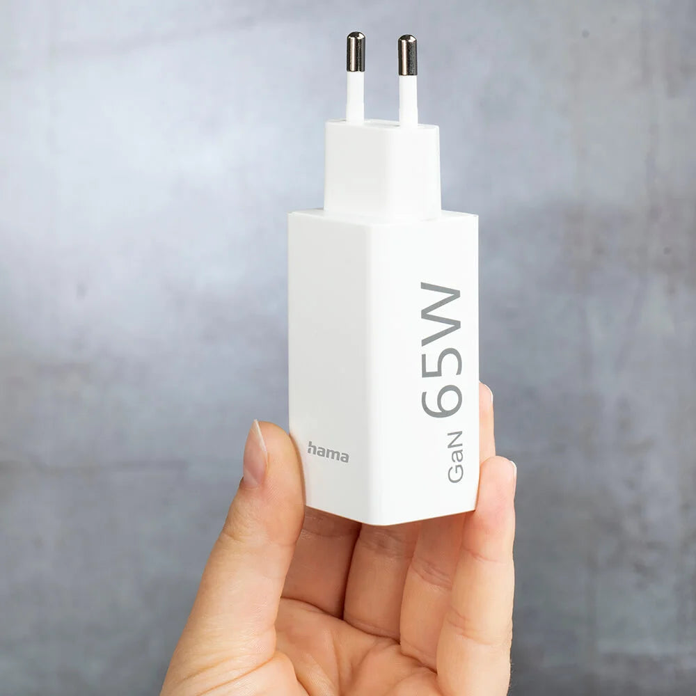 Hama Laddare GaN 65W USB-C + USB-A Vit