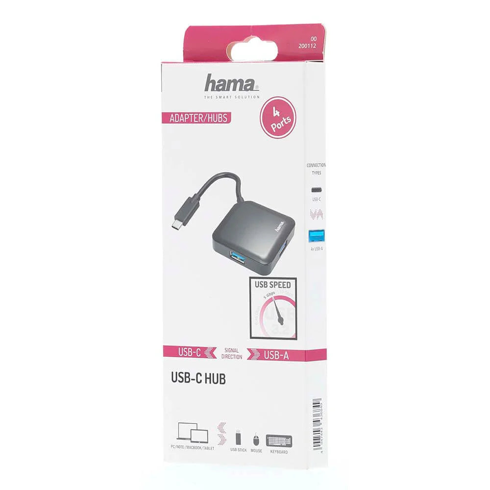 Hama Hub USB-C 4 portar Svart