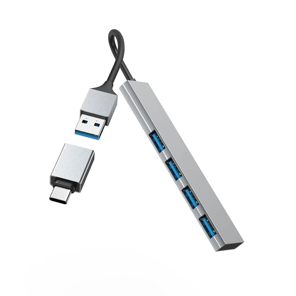 Hama USB-A Hub 3.2 4 portar Grå med USB-C-adapter