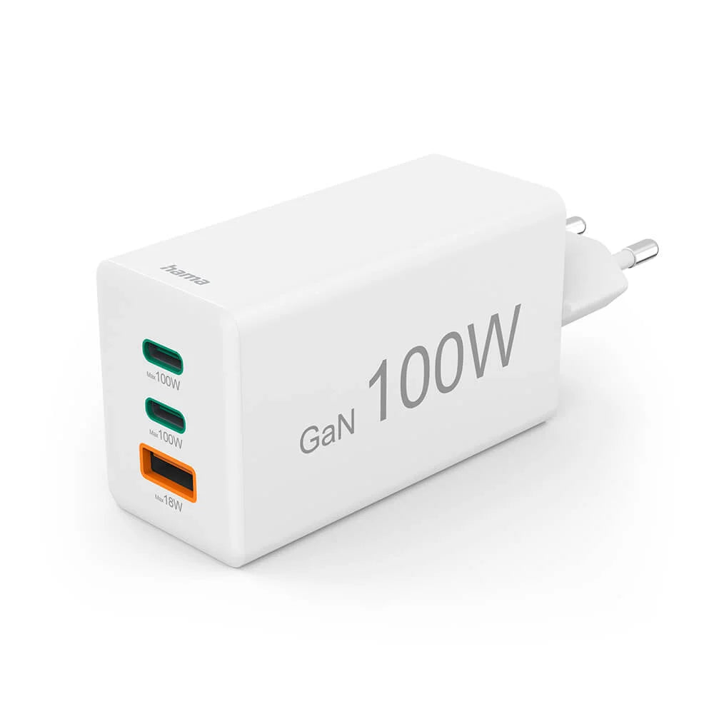 Hama Laddare GaN 2x USB-C 1x USB-A Vit