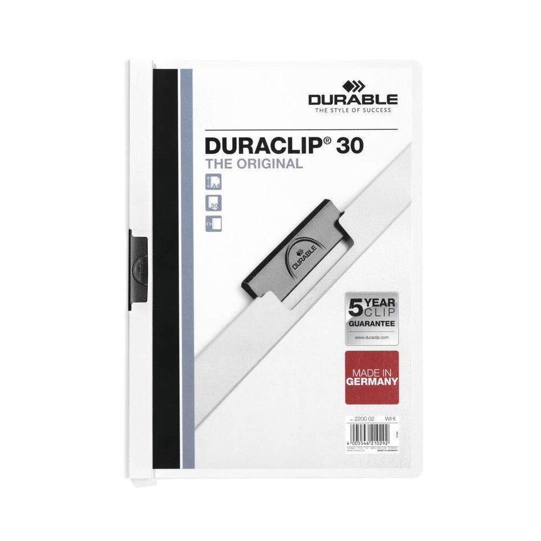 Durable Klämmapp Duraclip A4 vit, 30 blad