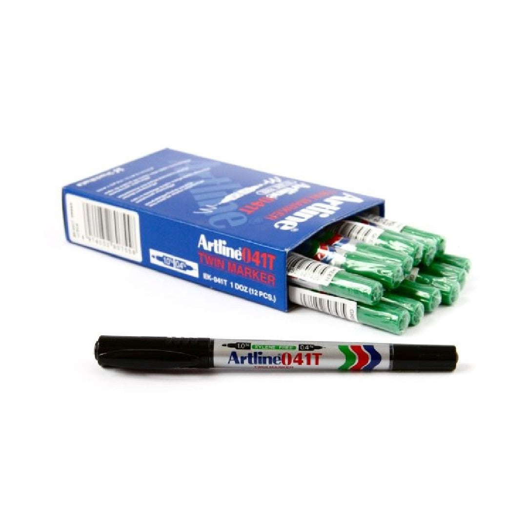 Artline Märkpenna 041T 2-i-1 Rund Grön 0.4/1mm 12/fp