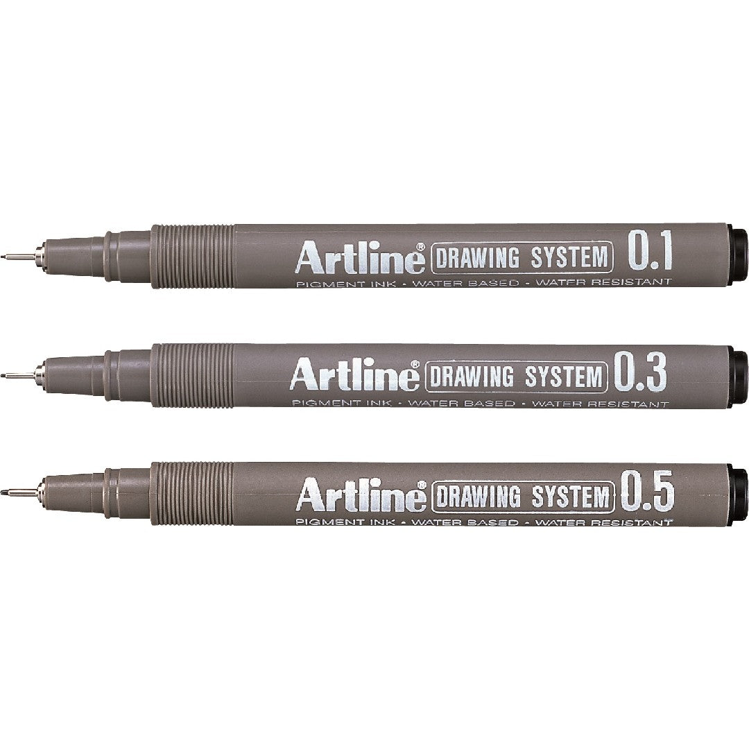 Artline Fineliner Drawing System 0,1/0,3/0,5mm Svart 3/fp