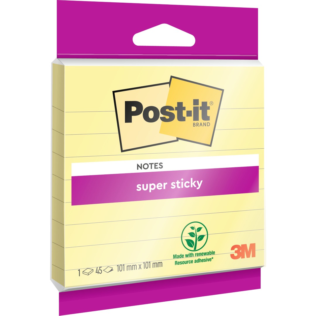 Post-It Super Sticky Linjerade Canary Yellow 101x101mm, 45 Blad