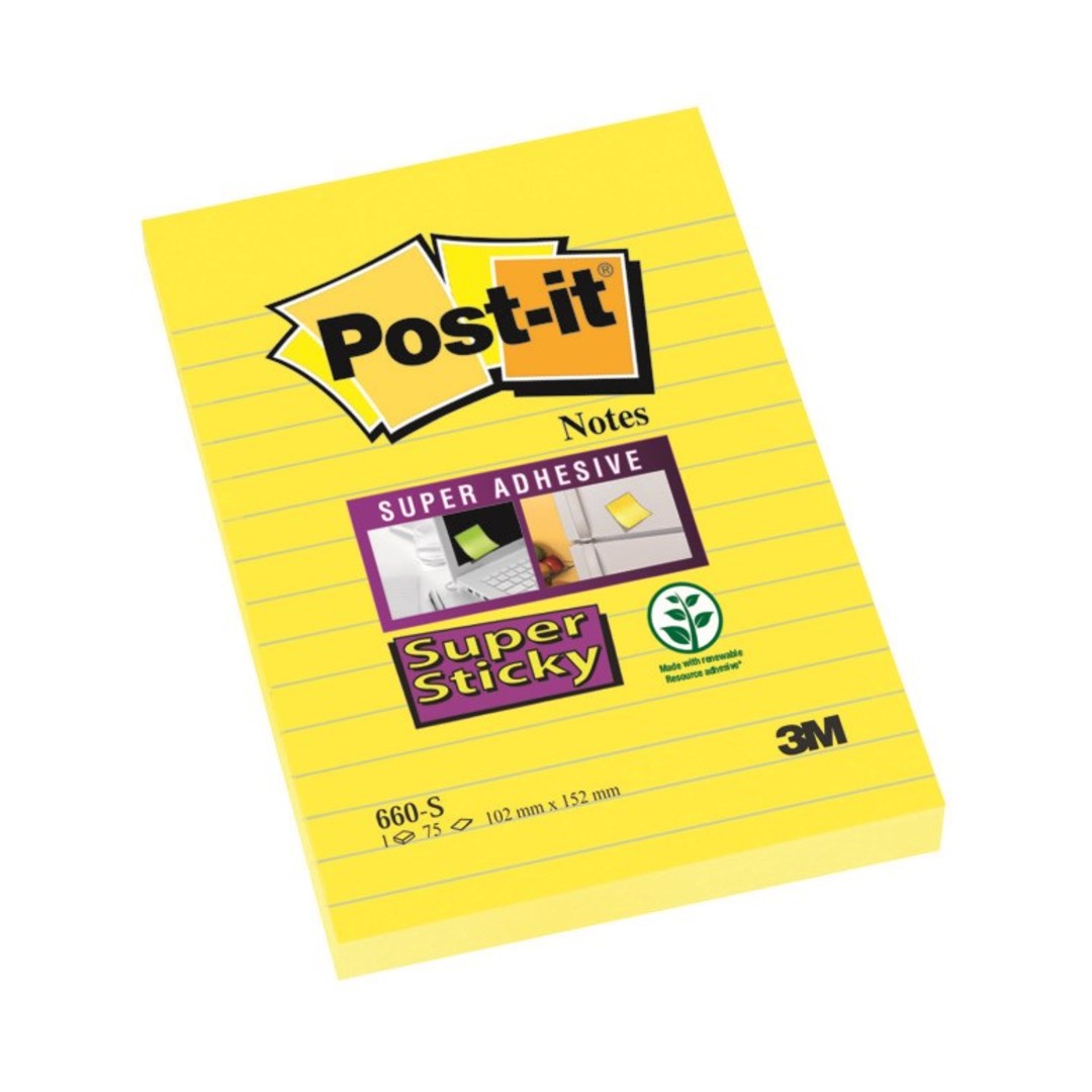 Post-it Super Sticky Notisar Linjerade 102x152mm Gul 6/fp