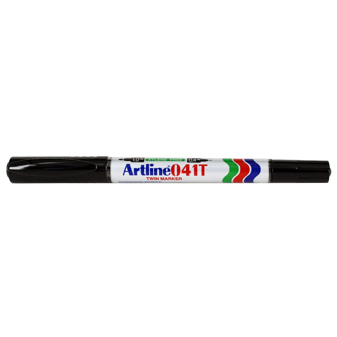 Artline Märkpenna 041T 2-i-1 Rund Svart 0.4/1mm 12/fp