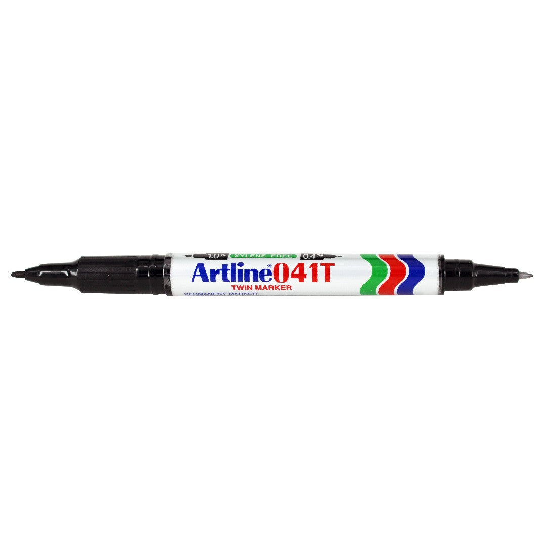 Artline Märkpenna 041T 2-i-1 Rund Svart 0.4/1mm 12/fp