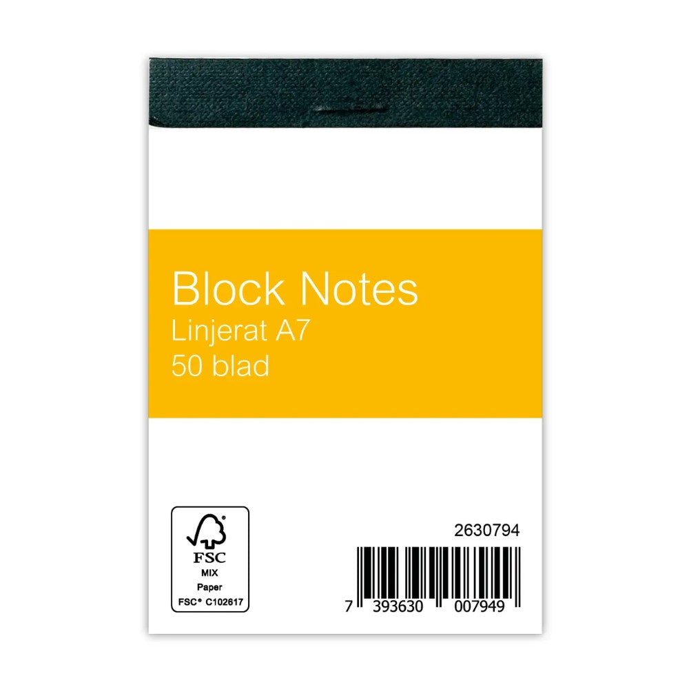 Blocknotes A7 linjerat 50 blad 10/fp