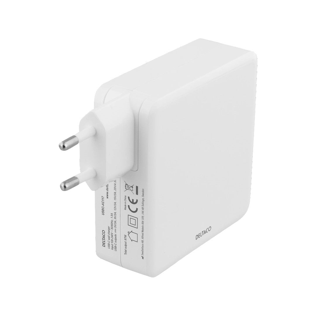 Deltaco USB-C Nätadapter 87W Power Delivery Vit