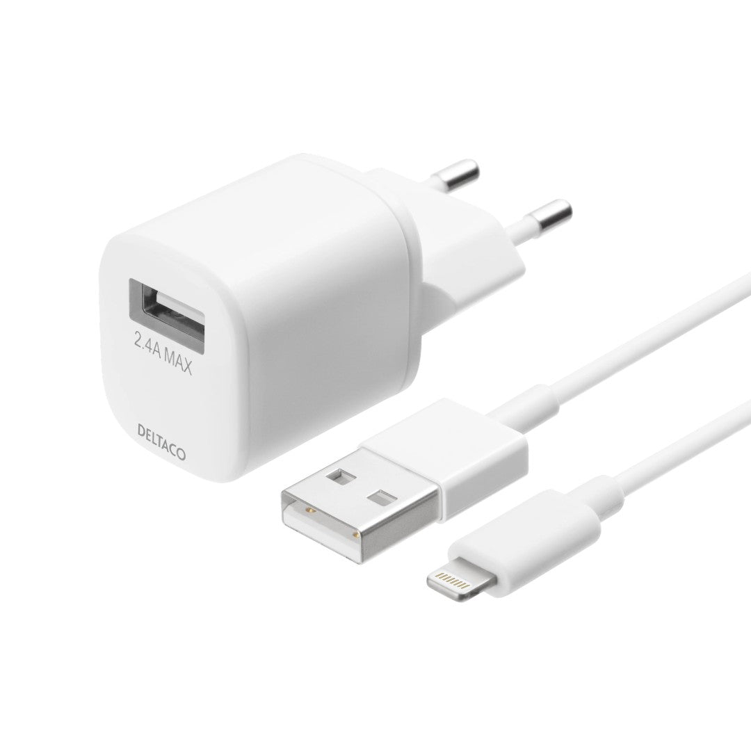 Deltaco Väggladdare USB-A med Lightningkabel 1m