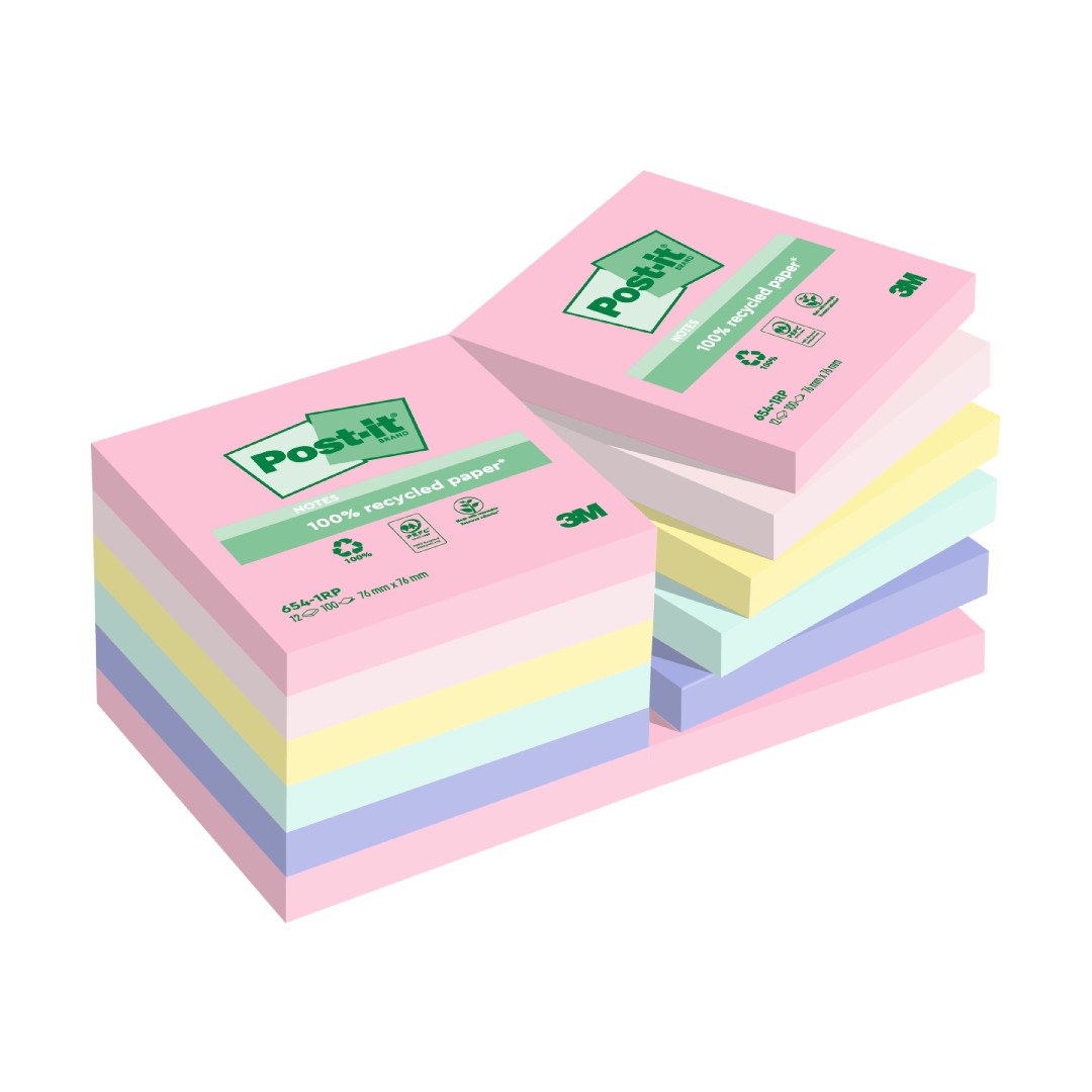Post-it Recycled Notes 76x76mm Sorterade färger 12/fp
