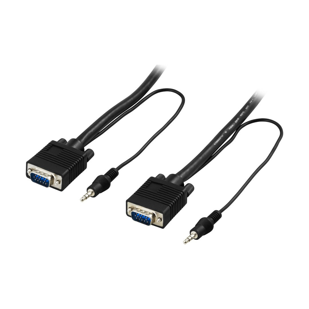 Deltaco Bildskärmskabel VGA + 3,5mm 3m Svart