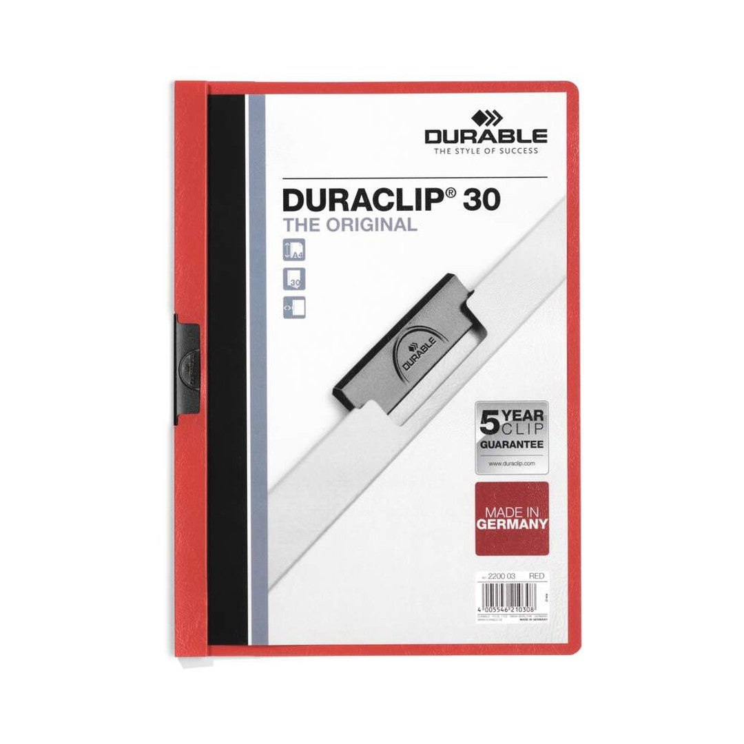 Durable Klämmapp Duraclip A4 röd, 30 blad