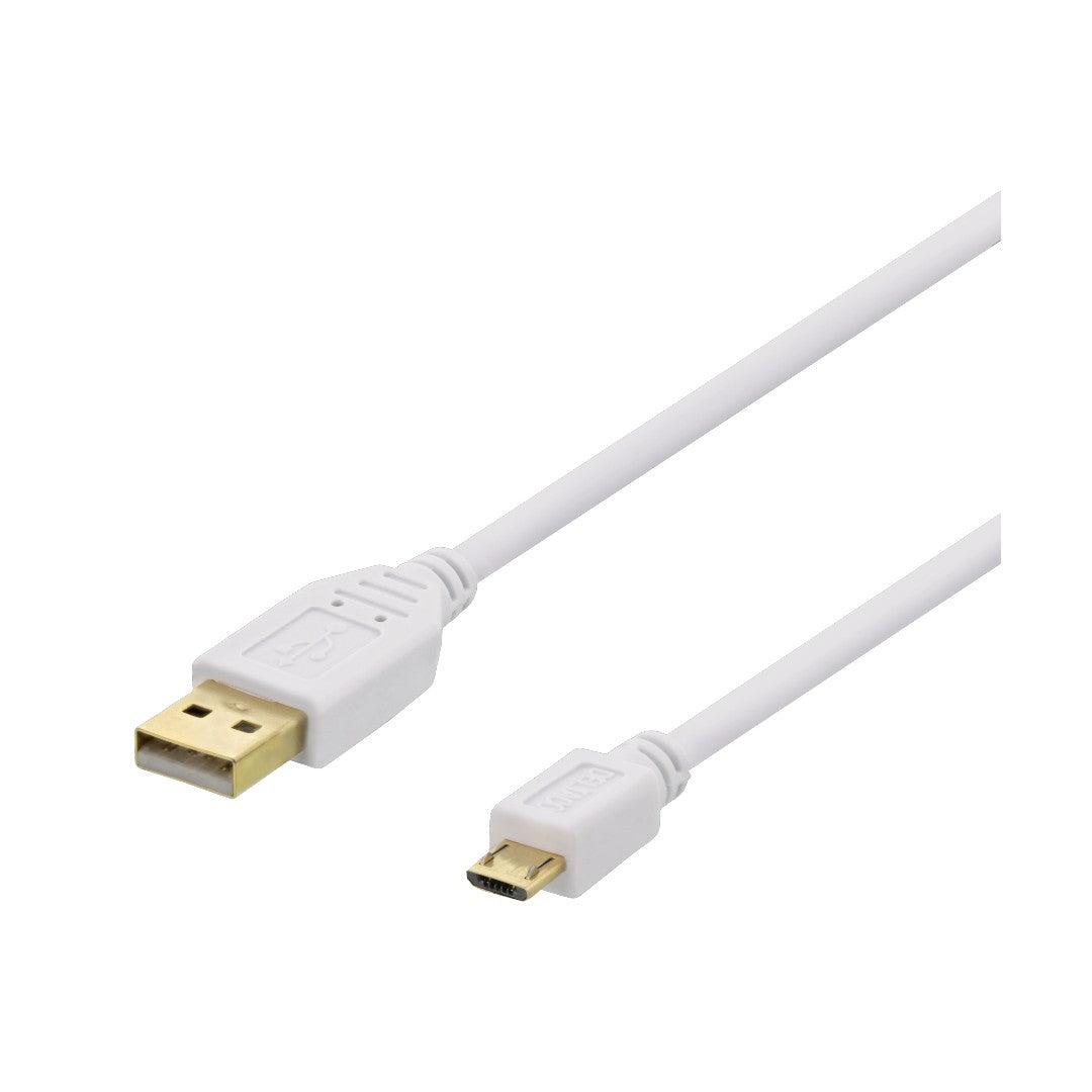 Deltaco Synk-/Laddkabel USB-A till Micro-B 1m Vit