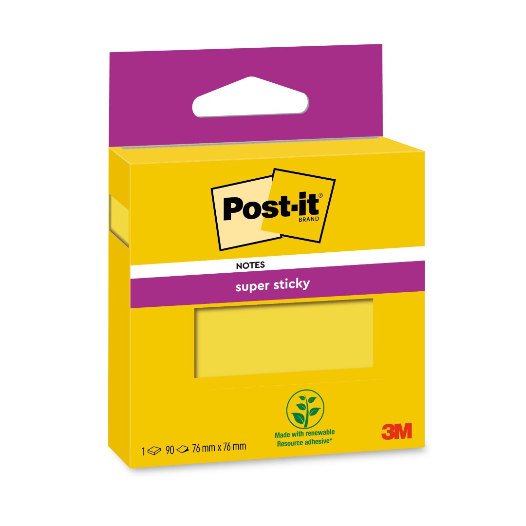 Post-it Notes Super Sticky Gul 76x76mm 90 blad