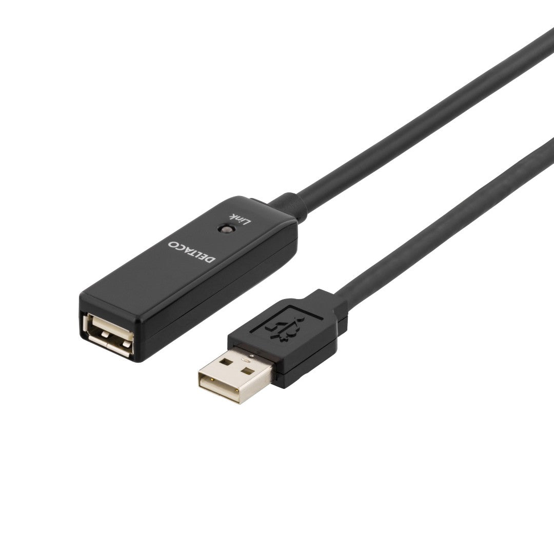 Deltaco USB 2.0 Aktiv Förlängningskabel 10m Svart