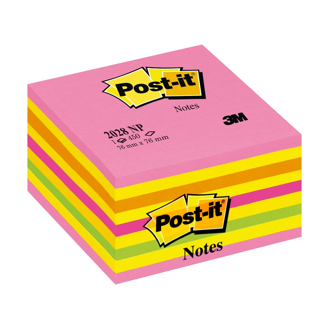 Post-It Kub Neon Rosa 76x76mm, 450 Blad