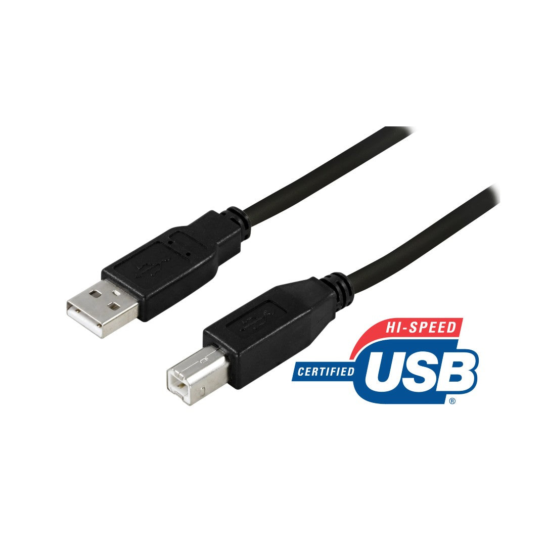 Deltaco USB 2.0 Kabel A-B 2m Svart