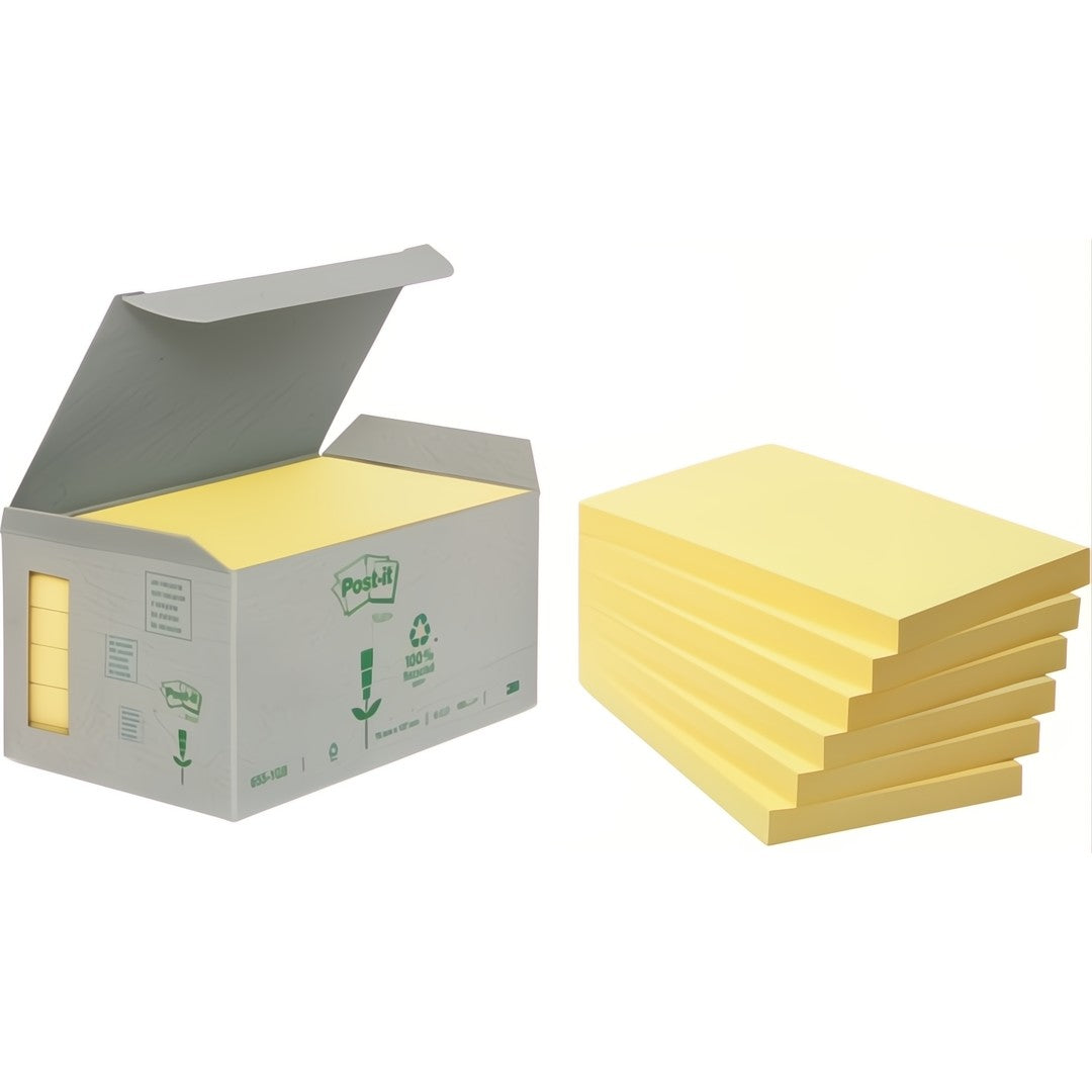 Post-it Recycled Notes Gul 76x127mm 6/fp