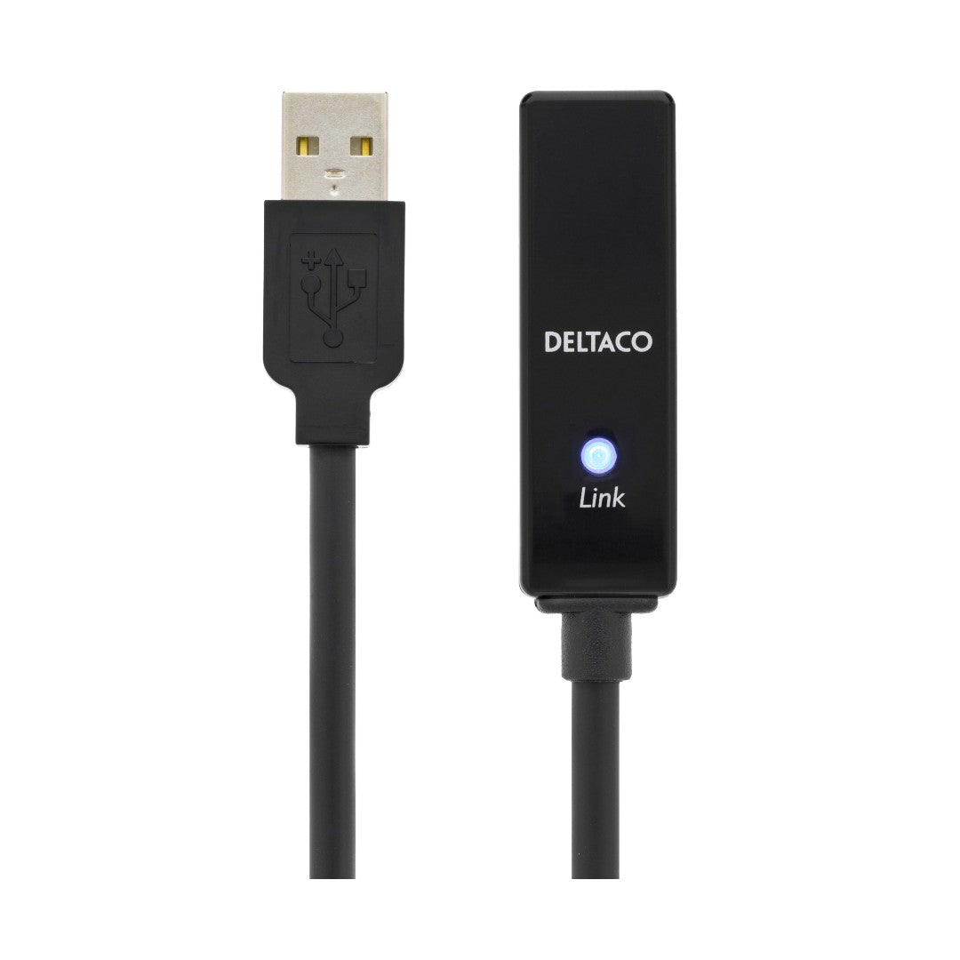 Deltaco USB 2.0 Aktiv Förlängningskabel 10m Svart