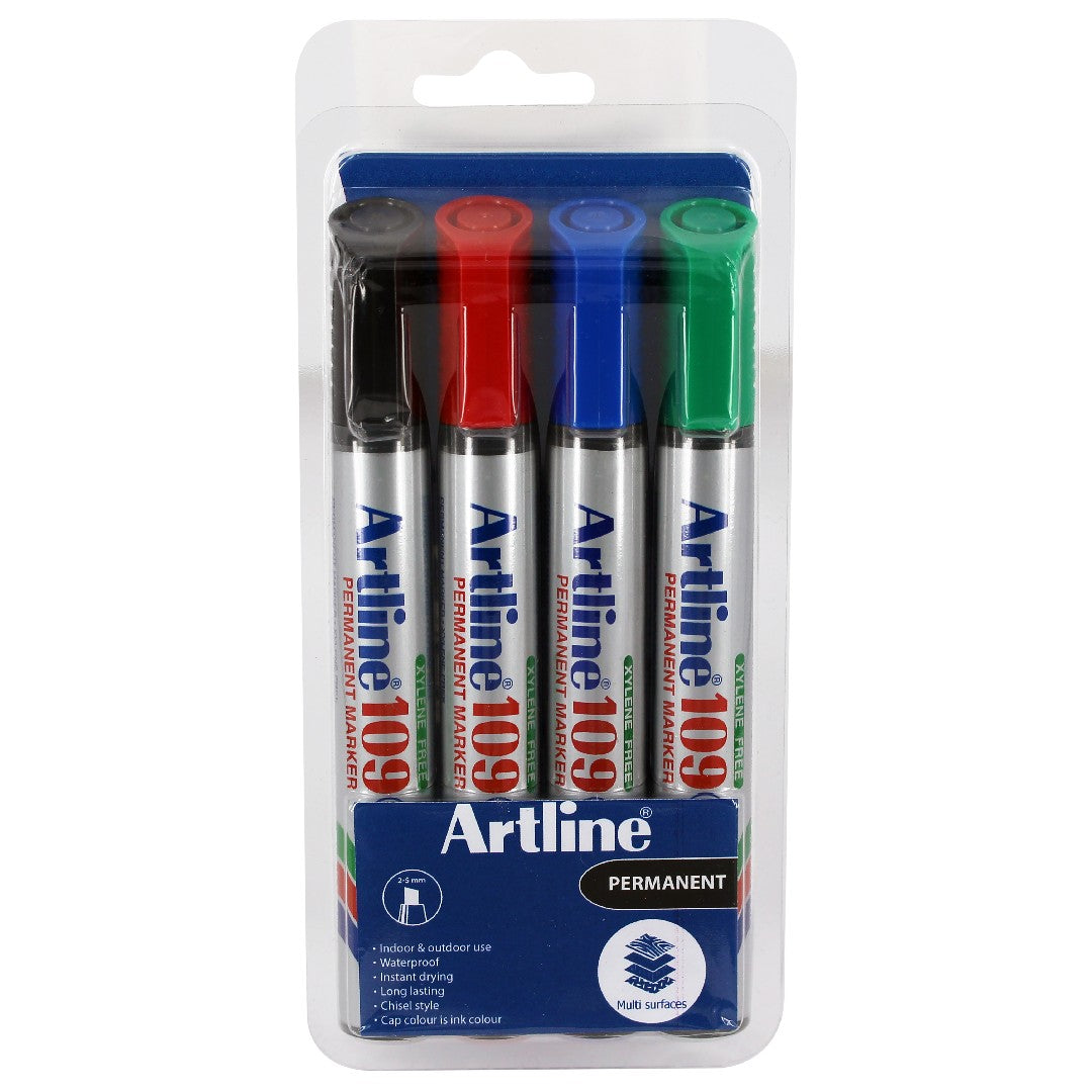 Artline Märkpenna 109 Skuren 2–4mm 4-pack Sorterade Färger