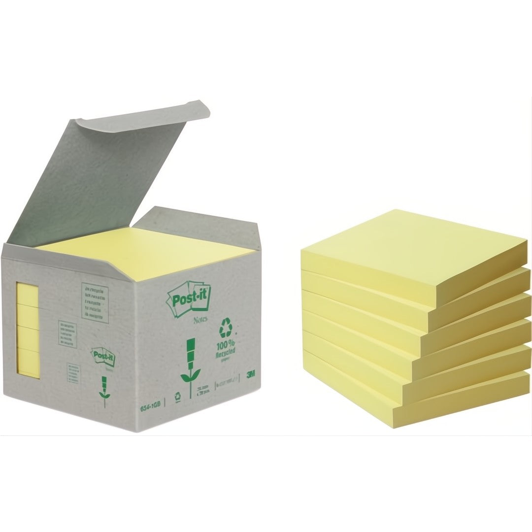 Post-it Recycled Notes Gul 76x76mm 6/fp
